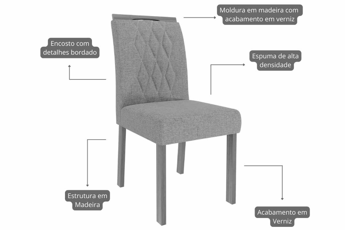Sala Jantar Mesa Valentina Tampo Madeirado c/ Vidro 130x80cm e 4 Cadeiras Juliana - Cimol