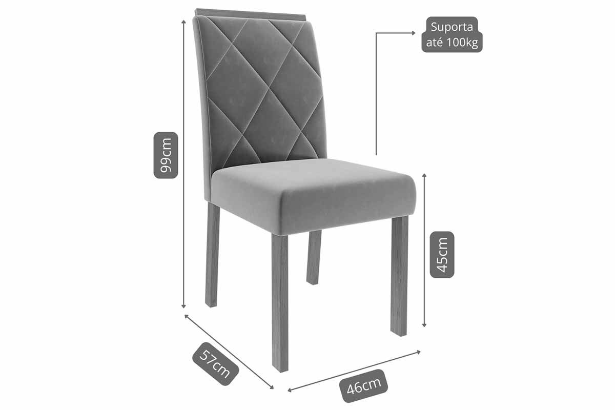 Sala Jantar Mesa Valentina Tampo Madeirado c/ Vidro 130x80cm e 4 Cadeiras Fernanda - Cimol