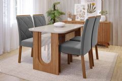 Sala Jantar Mesa Valentina Tampo Madeirado c/ Vidro 130x80cm e 4 Cadeiras Fernanda - Cimol