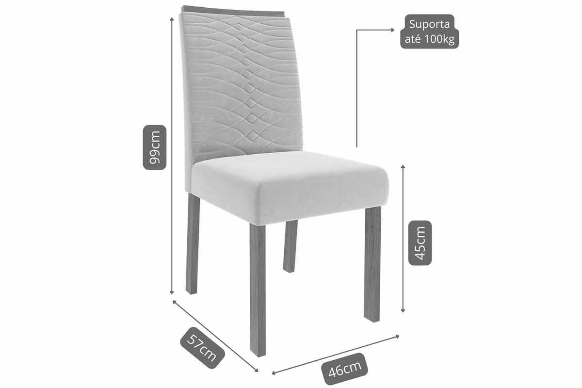 Sala Jantar Mesa Valentina Tampo Madeirado c/ Vidro 130x80cm e 4 Cadeiras Clarice - Cimol