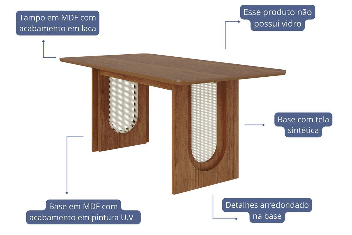 Sala Jantar Mesa Valentina Tampo Madeirado 180x90cm e 6 Cadeiras Paola - Cimol