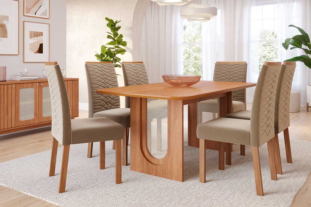 Sala Jantar Mesa Valentina Tampo Madeirado 180x90cm e 6 Cadeiras Clarice - Cimol