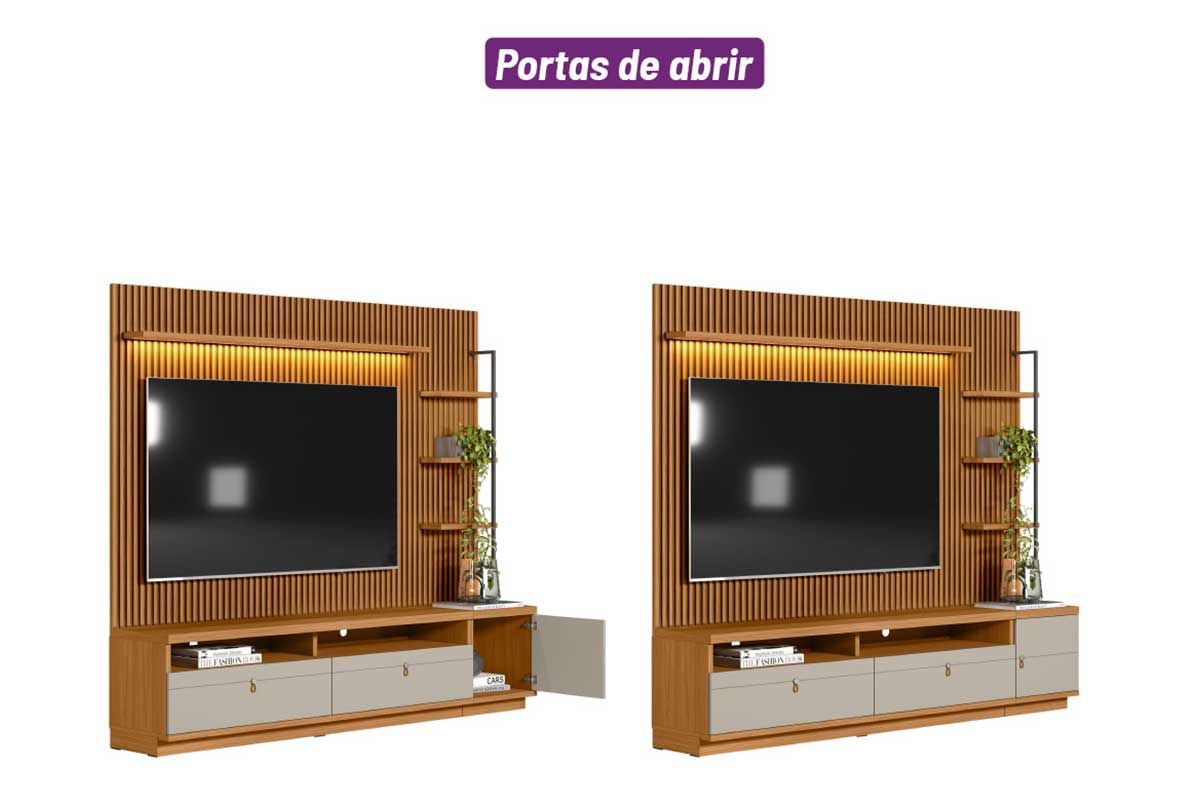 Home p/ TV até 75 Pol Ouro Preto Ripado c/2Gav. 1Pta. 3 Prat. e Leds 224x198cm Linea Brasil Home p/ TV até 75 Pol Ouro Preto Ripado c/2Gav. 1Pta. 3 Prat. e Leds 224x198cm Linea Brasil
