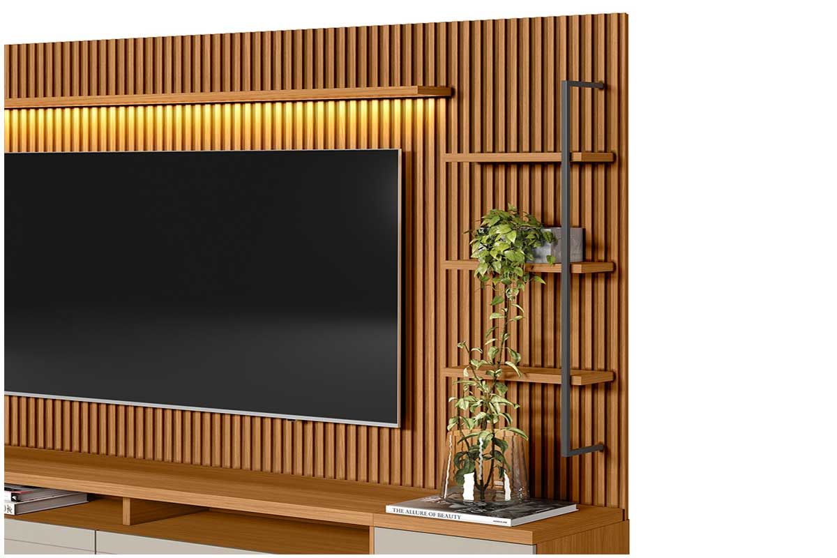 Home p/ TV até 75 Pol Ouro Preto Ripado c/2Gav. 1Pta. 3 Prat. e Leds 224x198cm Linea Brasil Home p/ TV até 75 Pol Ouro Preto Ripado c/2Gav. 1Pta. 3 Prat. e Leds 224x198cm Linea Brasil