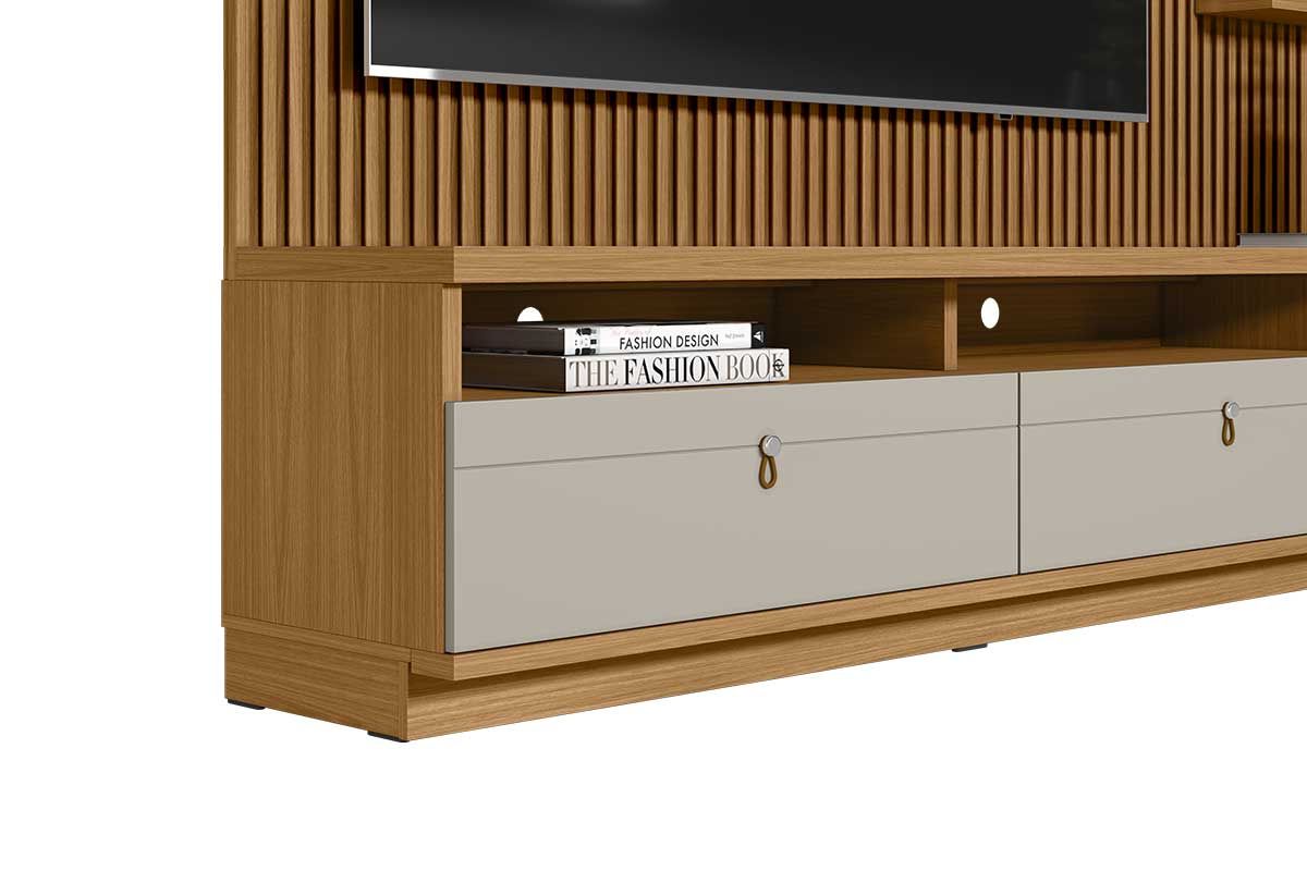 Home p/ TV até 75 Pol Ouro Preto Ripado c/2Gav. 1Pta. 3 Prat. e Leds 224x198cm Linea Brasil Home p/ TV até 75 Pol Ouro Preto Ripado c/2Gav. 1Pta. 3 Prat. e Leds 224x198cm Linea Brasil