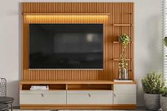 Home p/ TV até 75 Pol Ouro Preto Ripado c/2Gav. 1Pta. 3 Prat. e Leds 224x198cm Linea Brasil