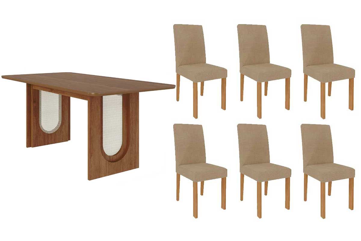 Sala Jantar Mesa Valentina Tampo Madeirado 180x90cm e 6 Cadeiras Maia - Cimol