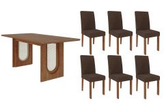 Sala Jantar Mesa Valentina Tampo Madeirado 180x90cm e 6 Cadeiras Maia - Cimol
