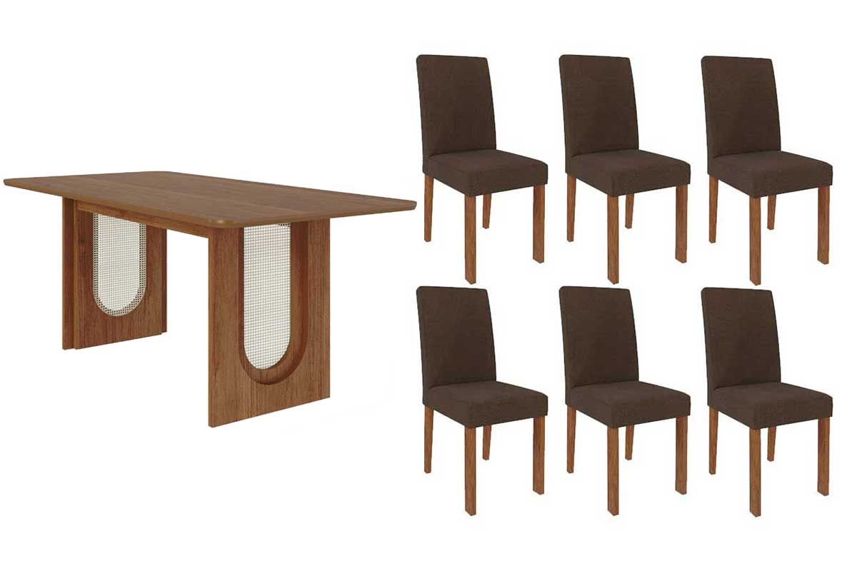 Sala Jantar Mesa Valentina Tampo Madeirado 180x90cm e 6 Cadeiras Maia - Cimol