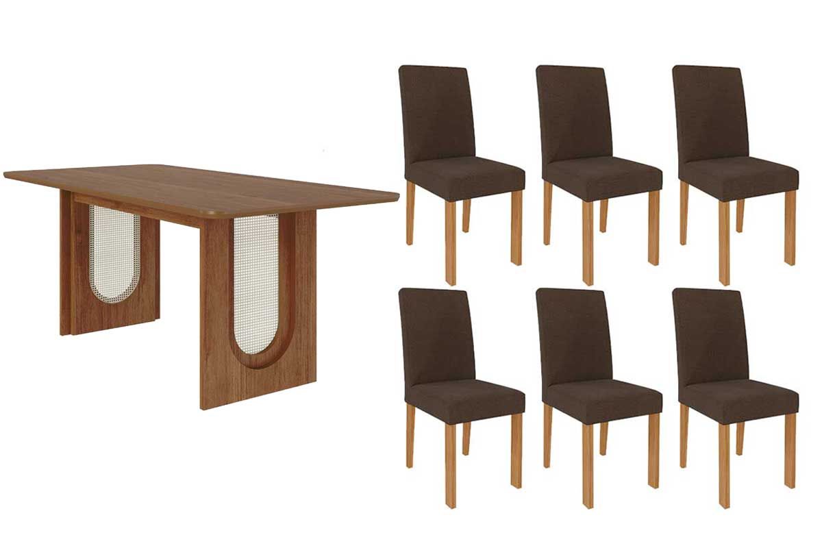 Sala Jantar Mesa Valentina Tampo Madeirado 180x90cm e 6 Cadeiras Maia - Cimol
