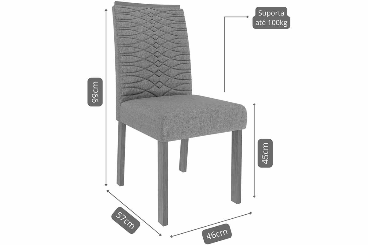 Sala Jantar Mesa Valentina Tampo Madeirado c/ Vidro 180x90cm e 6 Cadeiras Clarice - Cimol