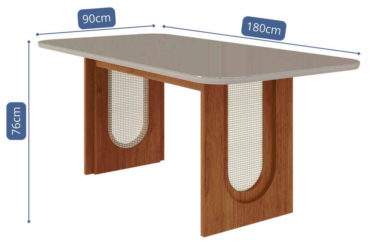 Sala Jantar Mesa Valentina Tampo Madeirado c/ Vidro 180x90cm e 6 Cadeiras Maia - Cimol