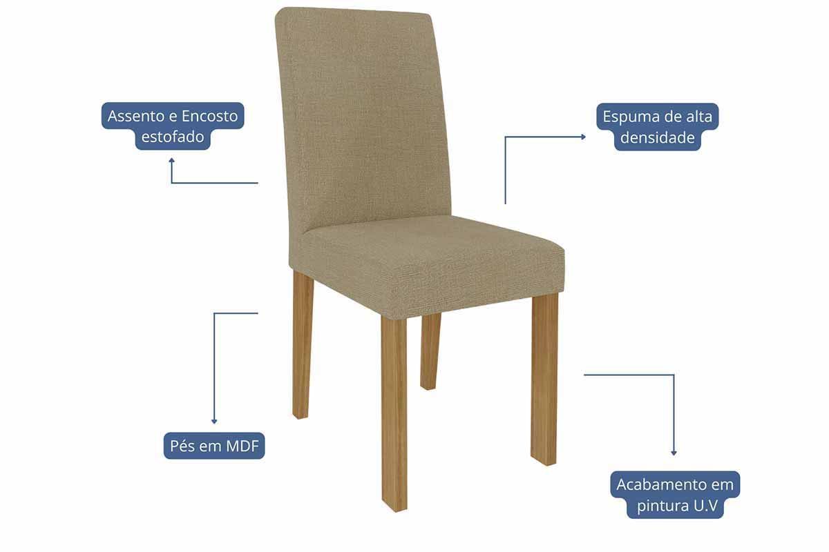 Sala Jantar Mesa Valentina Tampo Madeirado c/ Vidro 180x90cm e 6 Cadeiras Maia - Cimol