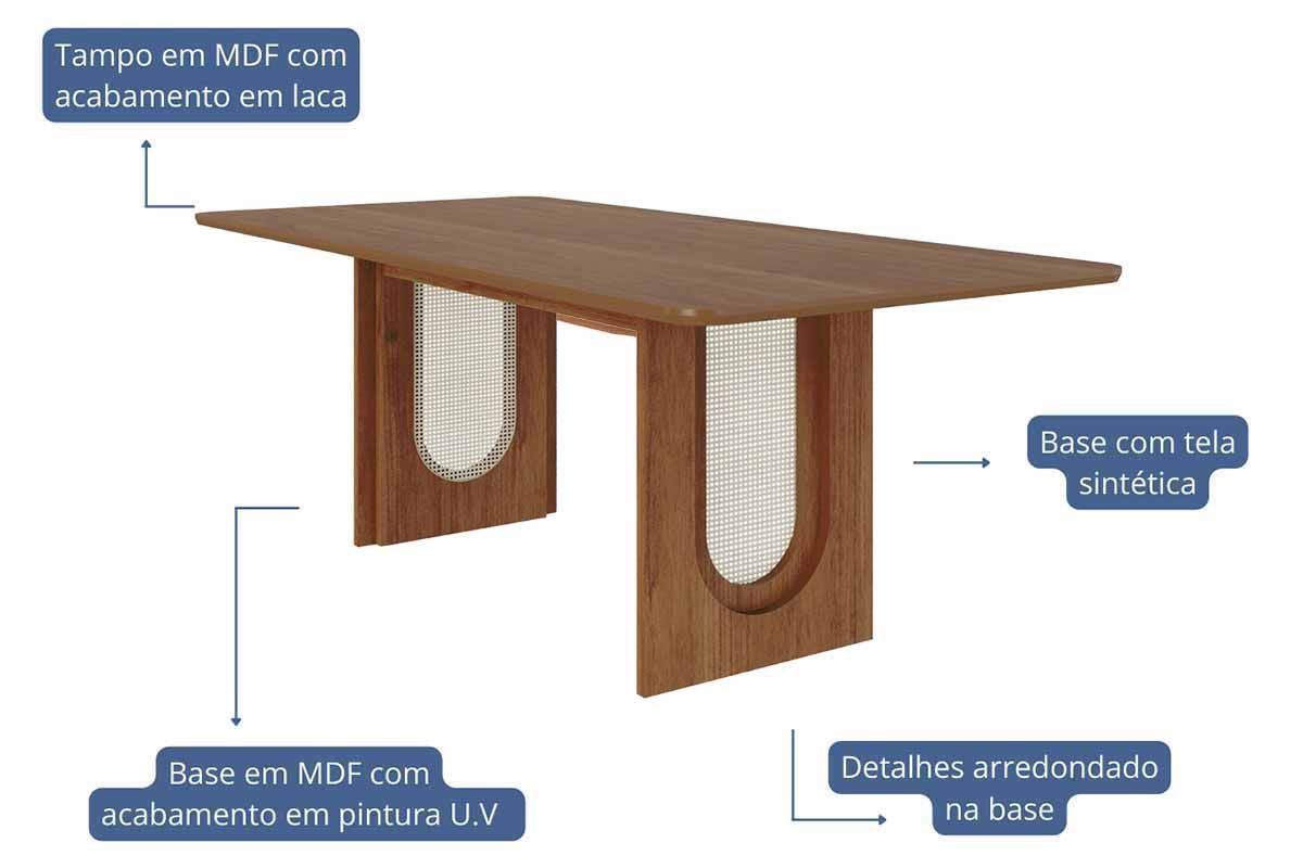 Sala Jantar Mesa Valentina c/ Tampo Madeirado 210x100cm e 8 Cadeiras Paola - Cimol