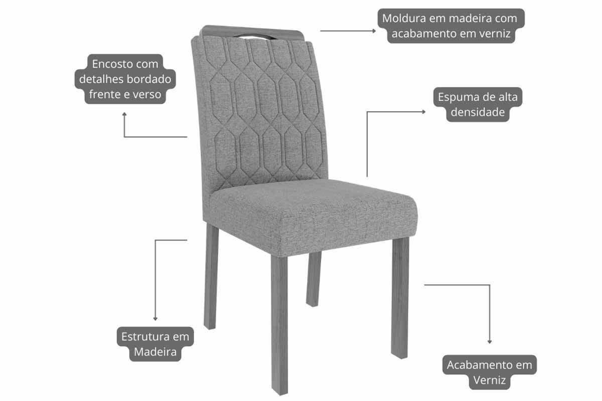 Sala Jantar Mesa Valentina c/ Tampo Madeirado 210x100cm e 8 Cadeiras Paola - Cimol