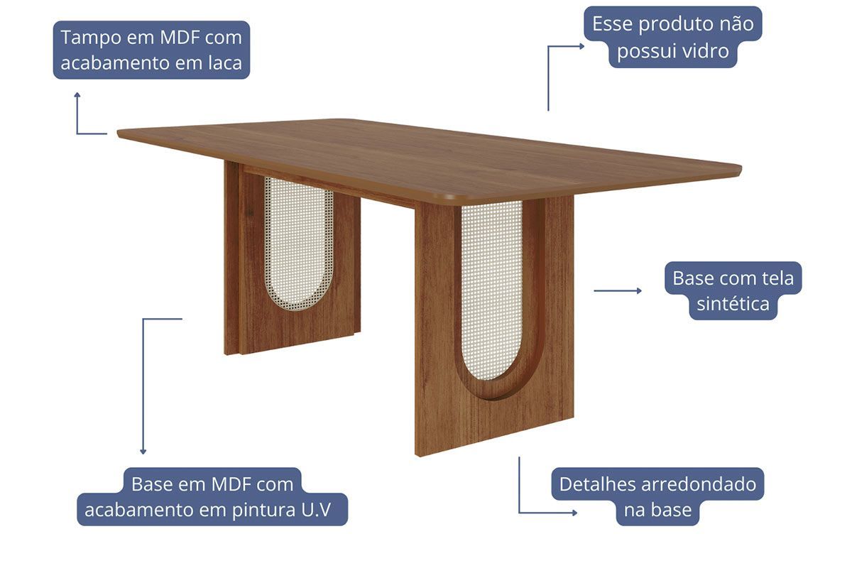 Sala Jantar Mesa Valentina Tampo Madeirado 210x100cm e 8 Cadeiras Juliana - Cimol
