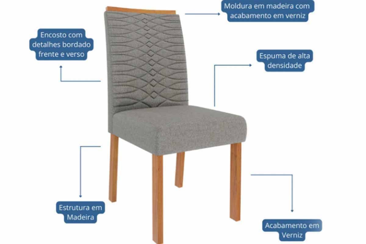 Sala Jantar Mesa Valentina c/ Tampo Madeirado 210x100cm e 8 Cadeiras Clarice - Cimol