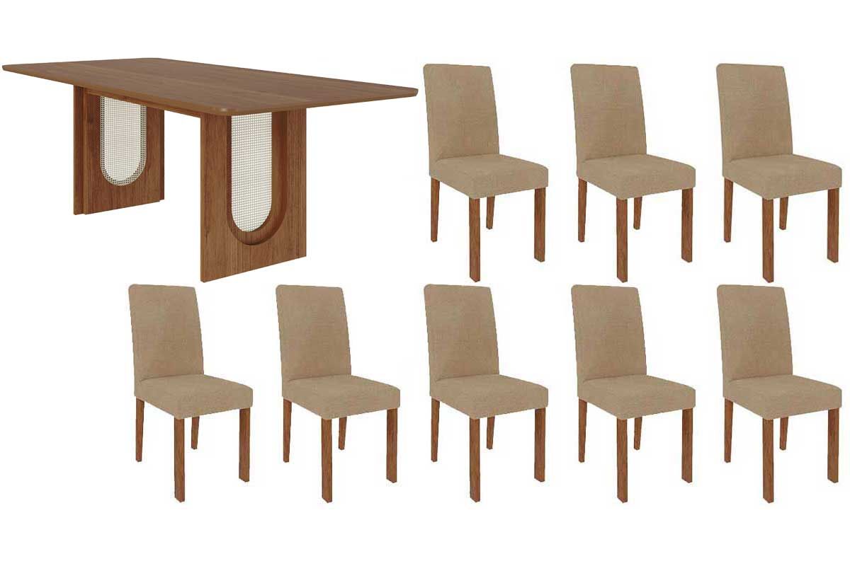 Sala Jantar Mesa Valentina Tampo Madeirado 210x100cm e 8 Cadeiras Maia - Cimol