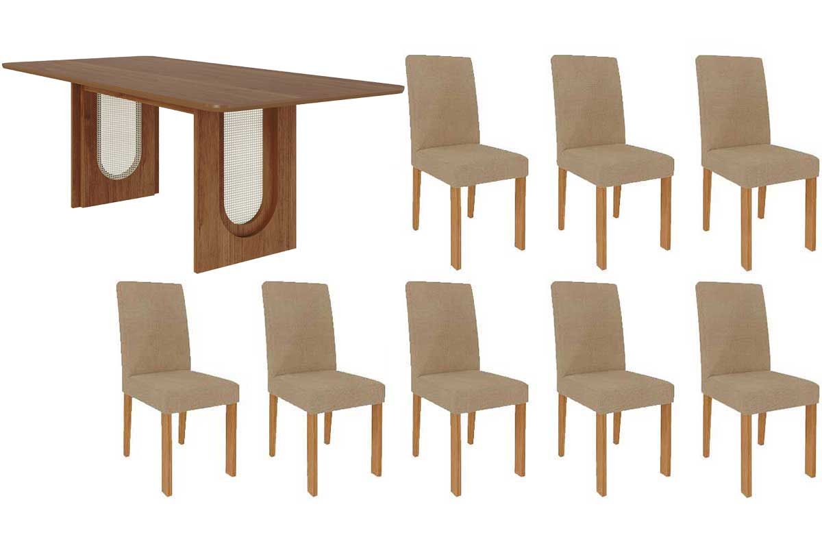 Sala Jantar Mesa Valentina Tampo Madeirado 210x100cm e 8 Cadeiras Maia - Cimol