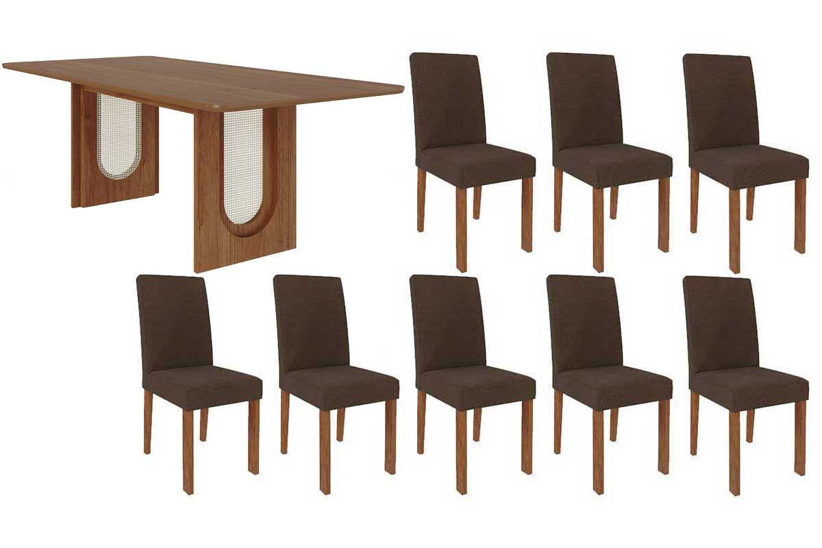 Sala Jantar Mesa Valentina Tampo Madeirado 210x100cm e 8 Cadeiras Maia - Cimol