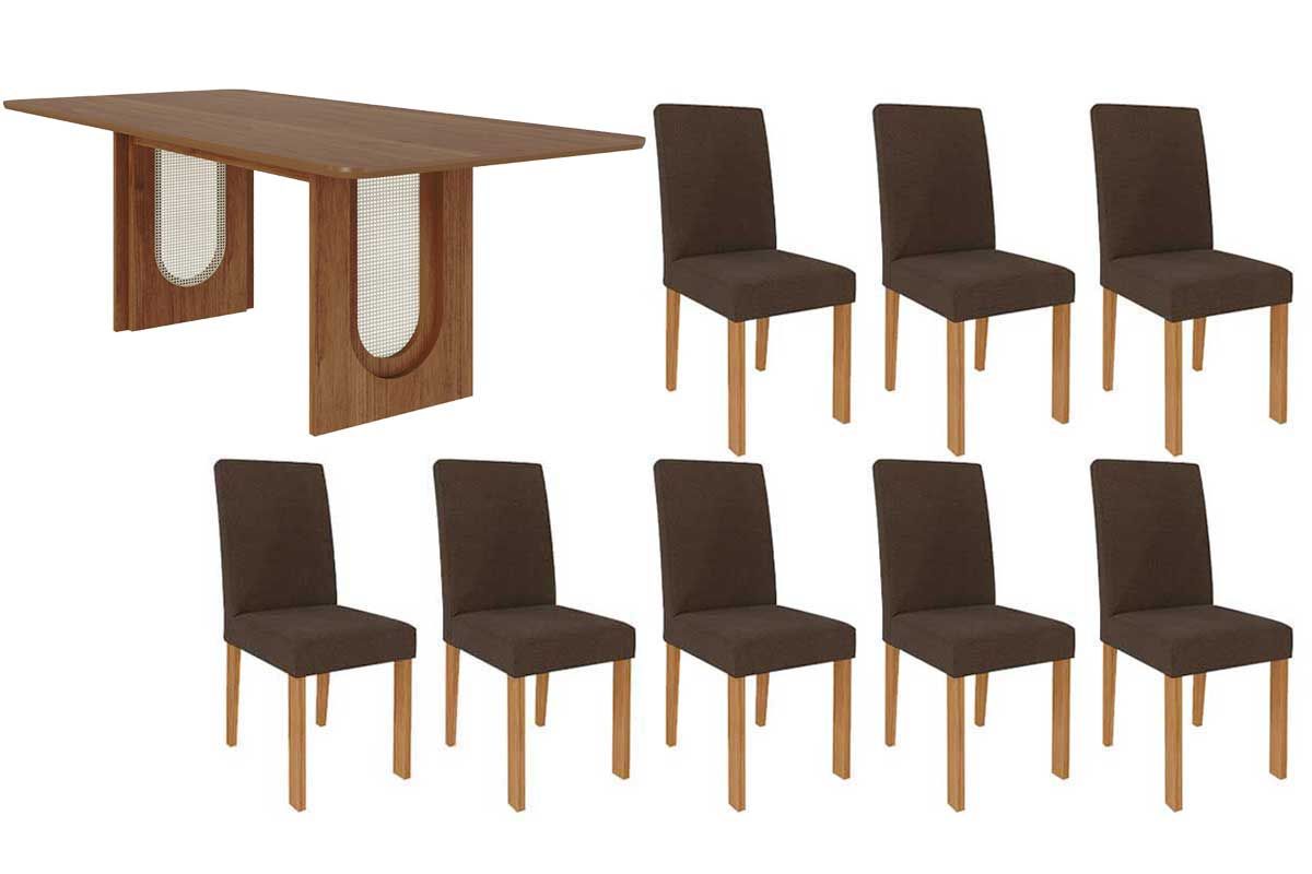 Sala Jantar Mesa Valentina Tampo Madeirado 210x100cm e 8 Cadeiras Maia - Cimol