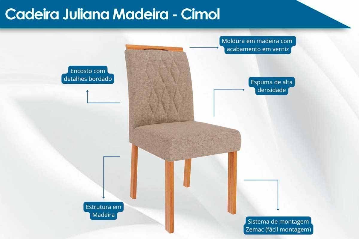 Sala Jantar Mesa Valentina Tampo Madeirado c/ Vidro 210x100cm e 8 Cadeiras Juliana - Cimol