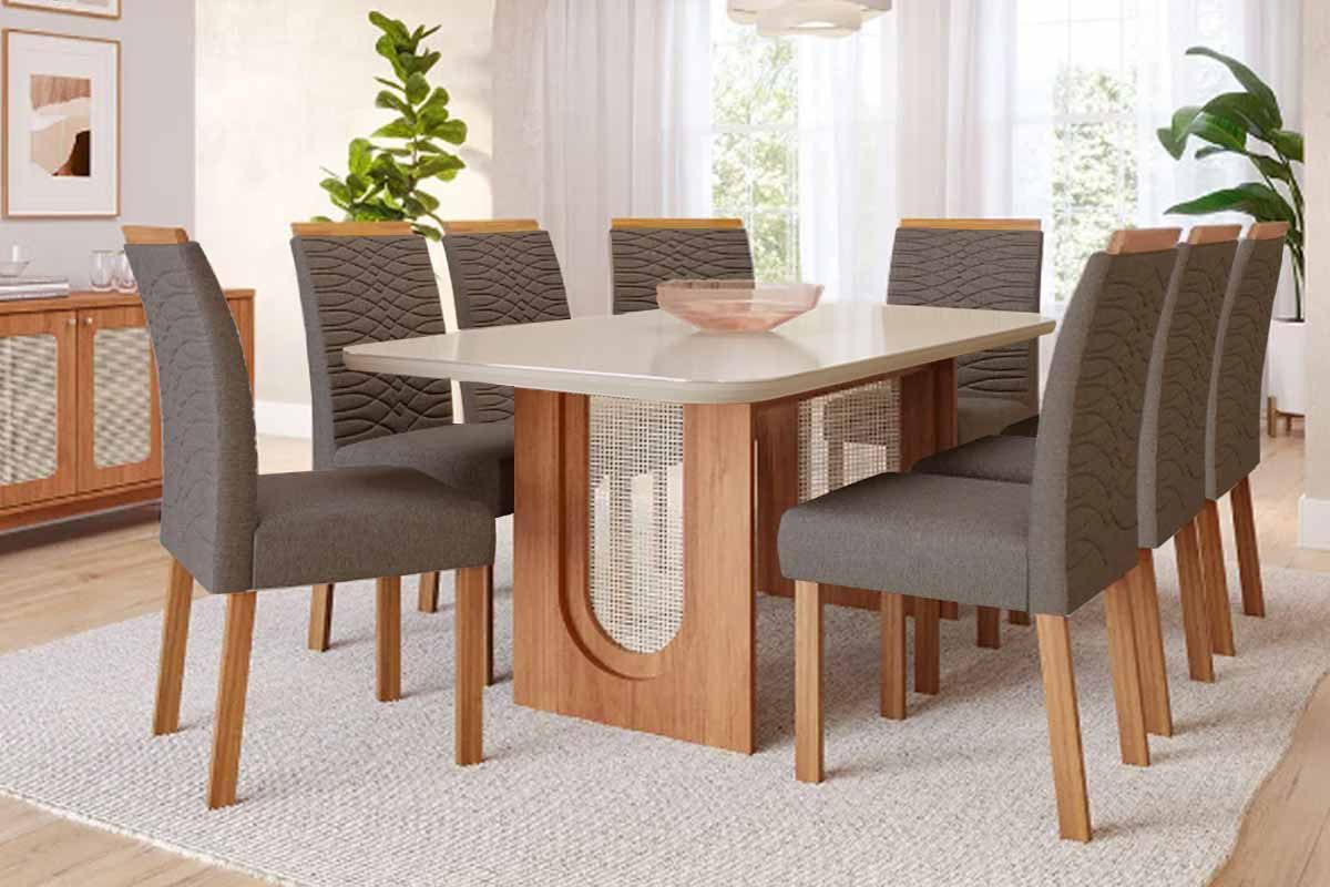 Sala Jantar Mesa Valentina Curvo 210cm + 8 Cadeiras Clarice - Cimol