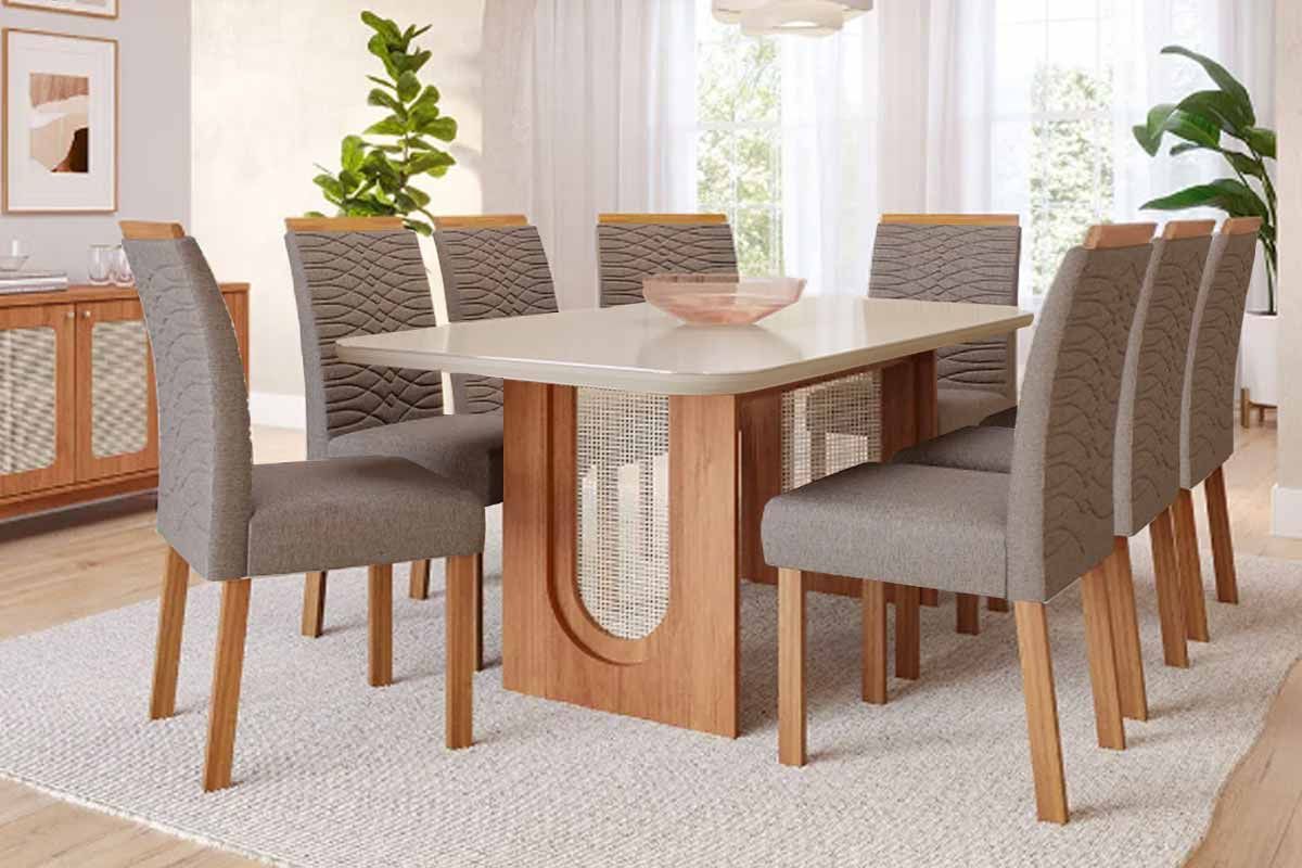 Sala Jantar Mesa Valentina Curvo 210cm + 8 Cadeiras Clarice - Cimol