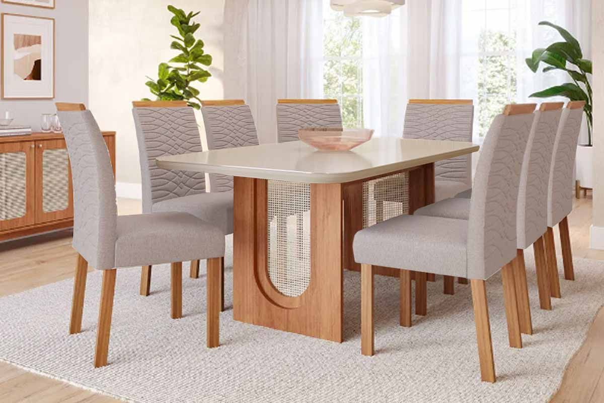 Sala Jantar Mesa Valentina Curvo 210cm + 8 Cadeiras Clarice - Cimol