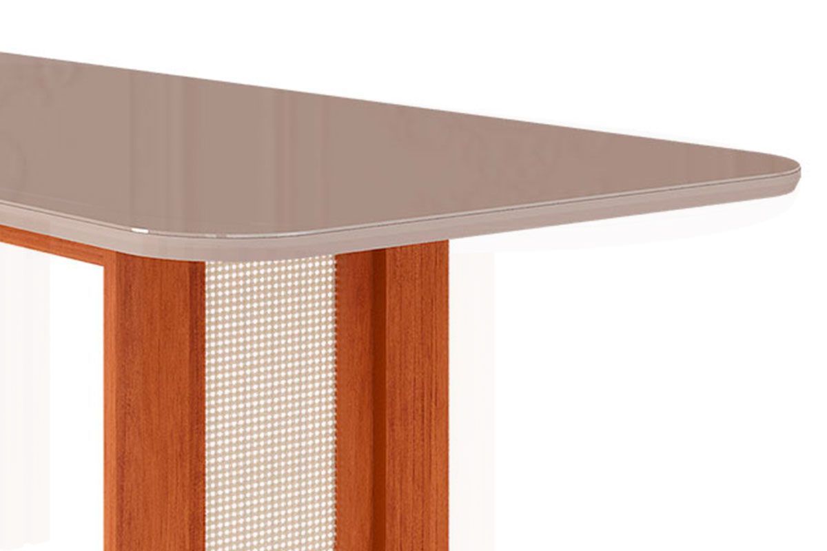 Sala Jantar Mesa Valentina Tampo Madeirado c/ Vidro 210x100cm e 8 Cadeiras Maia - Cimol