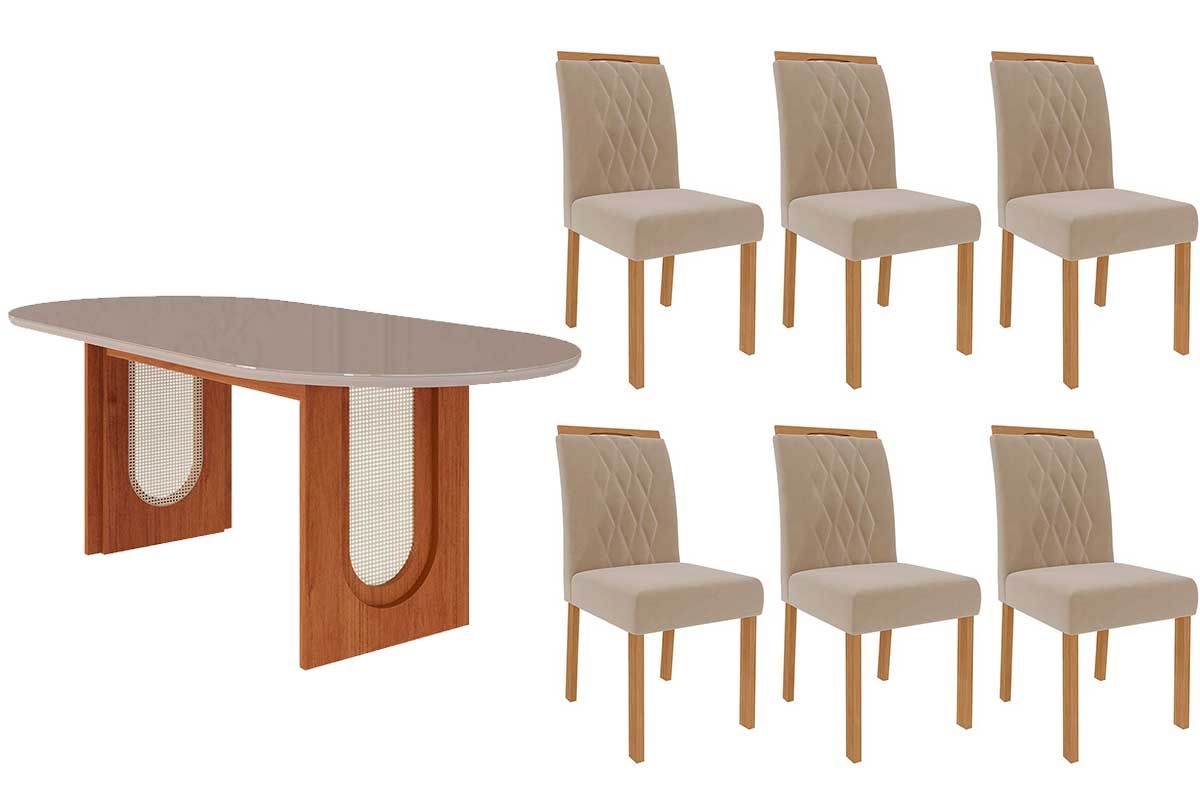 Sala Jantar Mesa Valentina Oval 210cm + 6 Cadeiras Juliana - Cimol