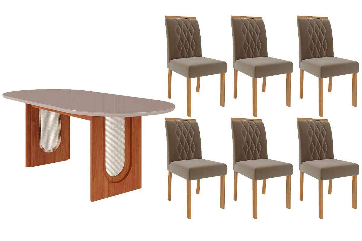 Sala Jantar Mesa Valentina Oval 210cm + 6 Cadeiras Juliana - Cimol