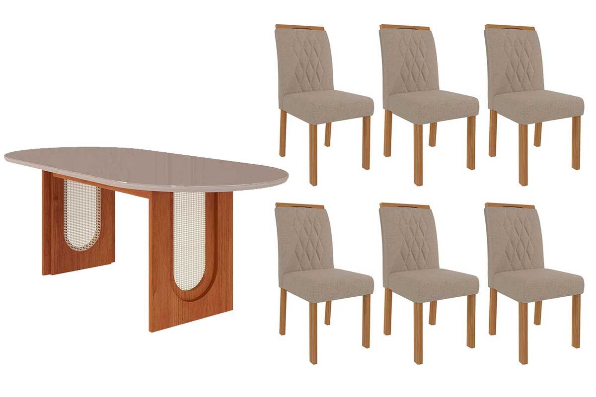 Sala Jantar Mesa Valentina Oval 210cm + 6 Cadeiras Juliana - Cimol