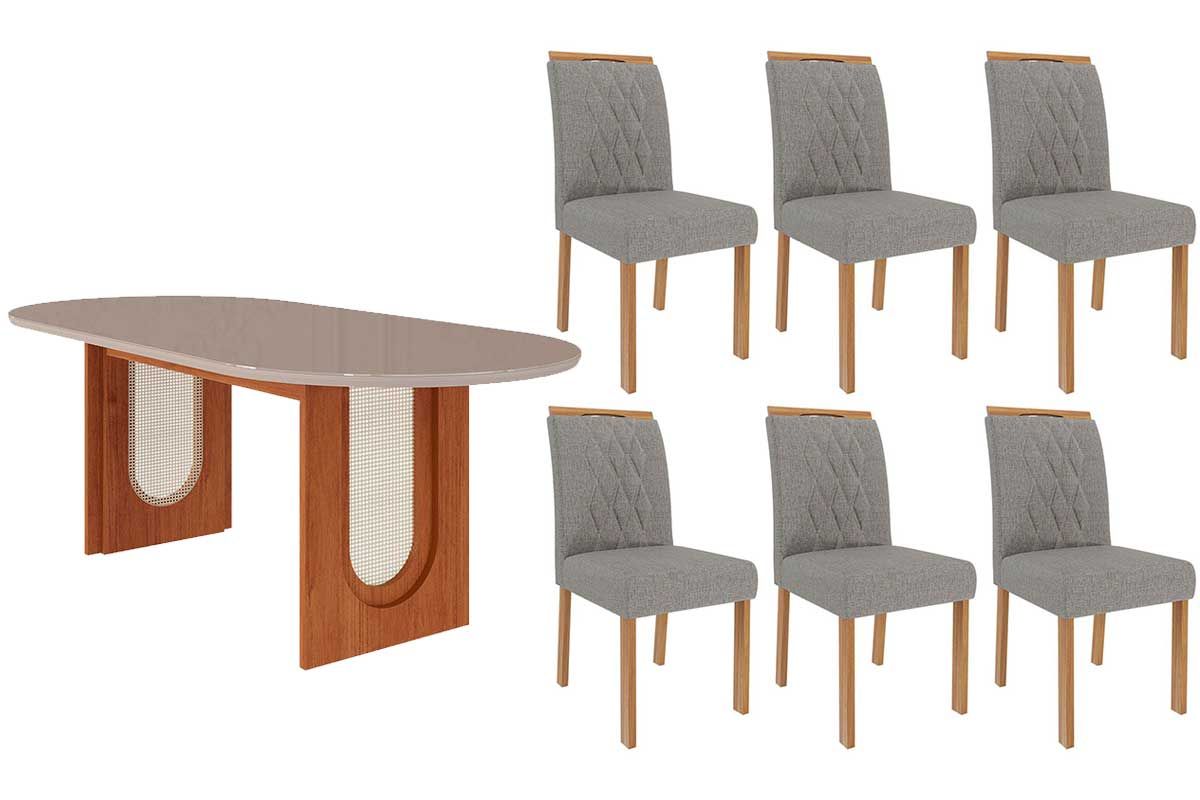 Sala Jantar Mesa Valentina Oval 210cm + 6 Cadeiras Juliana - Cimol