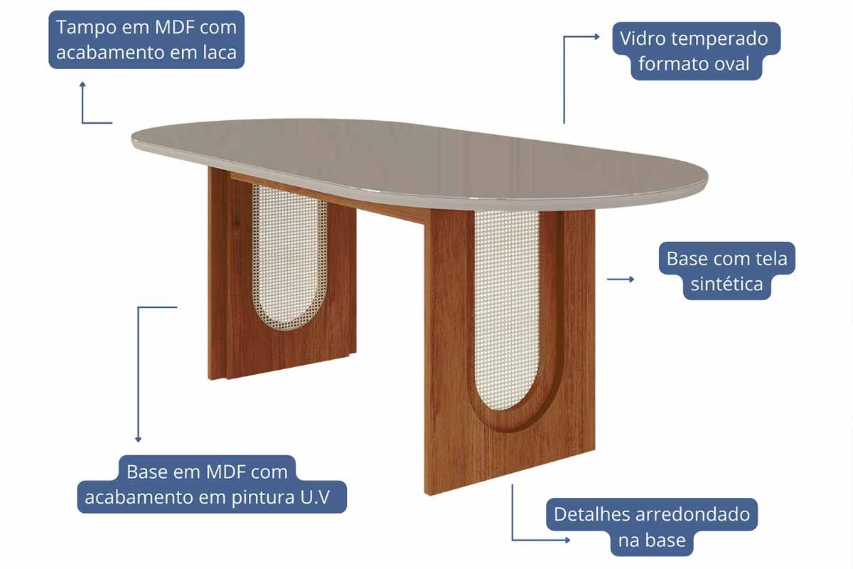 Sala Jantar Mesa Valentina Oval 210cm + 6 Cadeiras Fernanda - Cimol