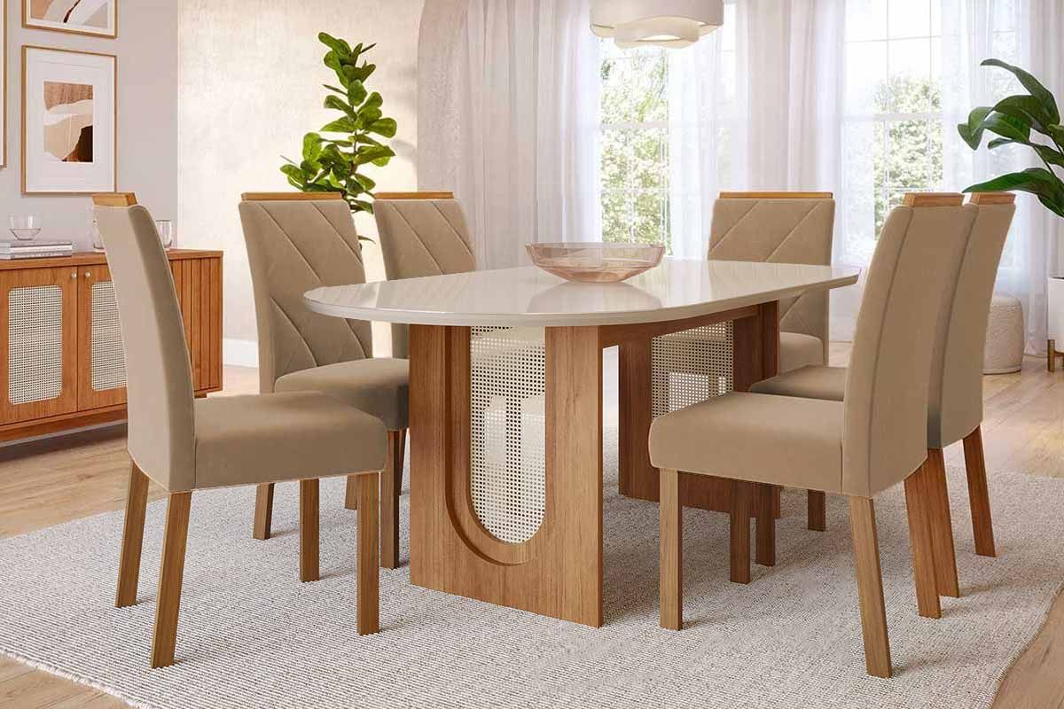 Sala Jantar Mesa Valentina Oval 210cm + 6 Cadeiras Fernanda - Cimol