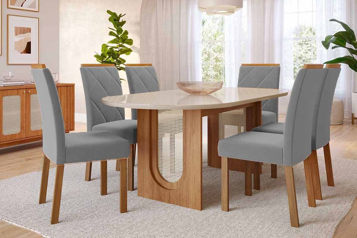 Sala Jantar Mesa Valentina Oval 210cm + 6 Cadeiras Fernanda - Cimol