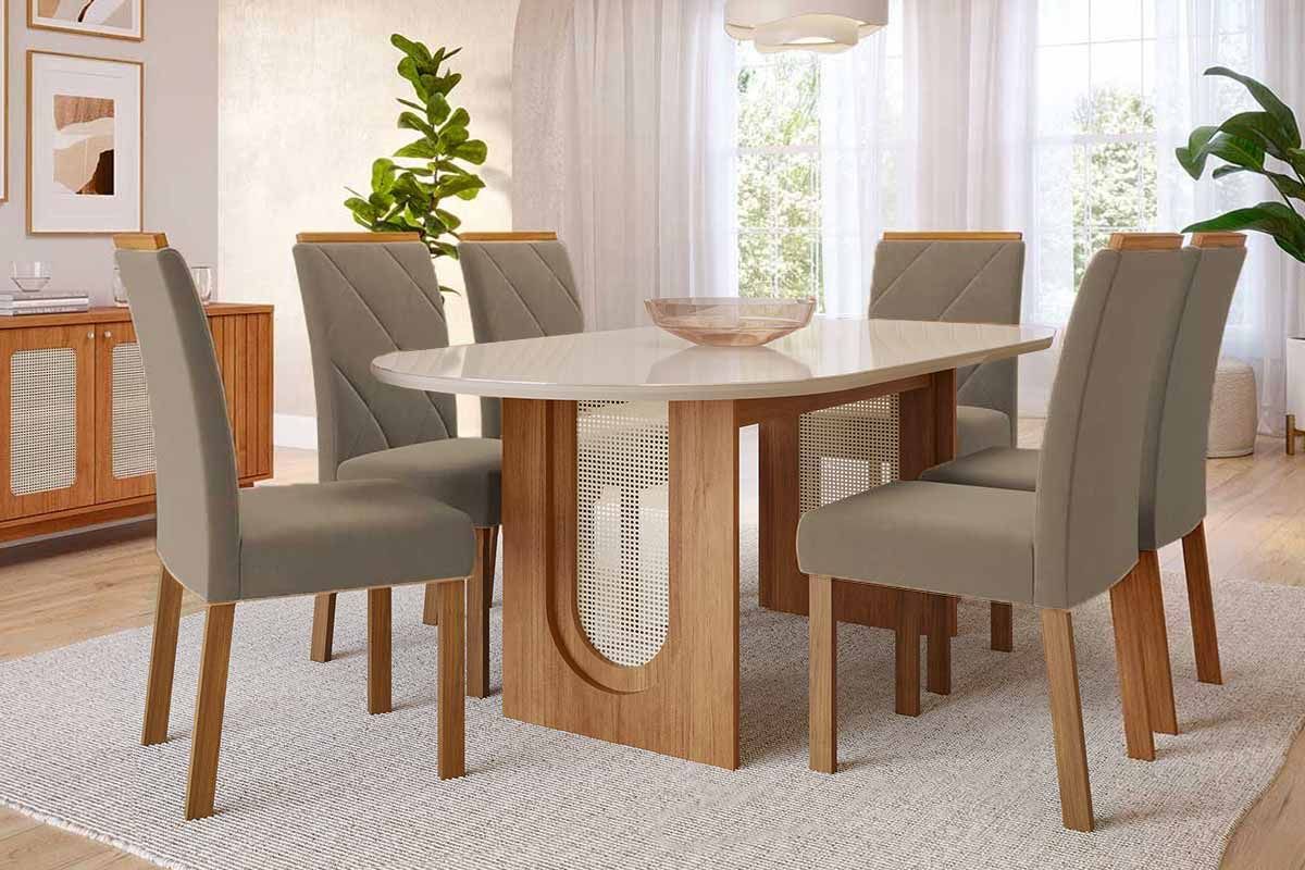 Sala Jantar Mesa Valentina Oval 210cm + 6 Cadeiras Fernanda - Cimol