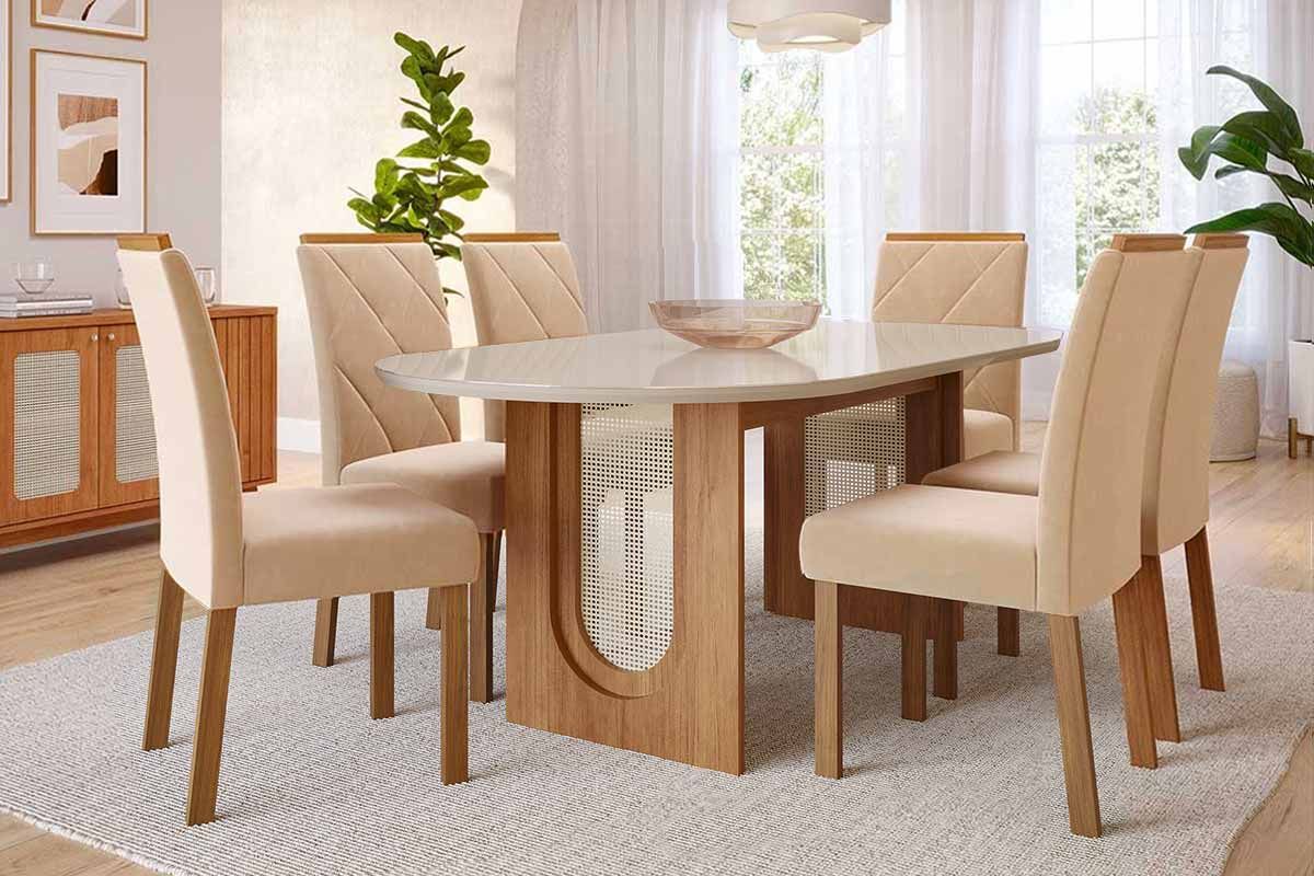 Sala Jantar Mesa Valentina Oval 210cm + 6 Cadeiras Fernanda - Cimol