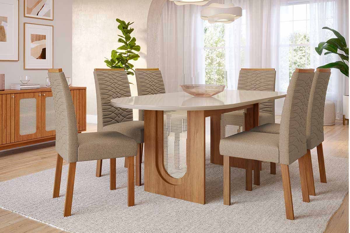 Sala Jantar Mesa Valentina Oval 210cm + 6 Cadeiras Clarice - Cimol