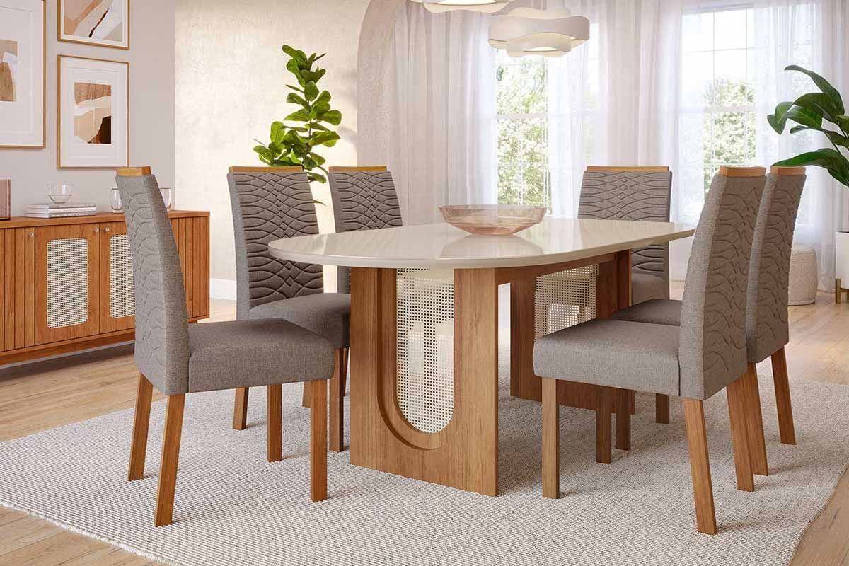 Sala Jantar Mesa Valentina Oval 210cm + 6 Cadeiras Clarice - Cimol