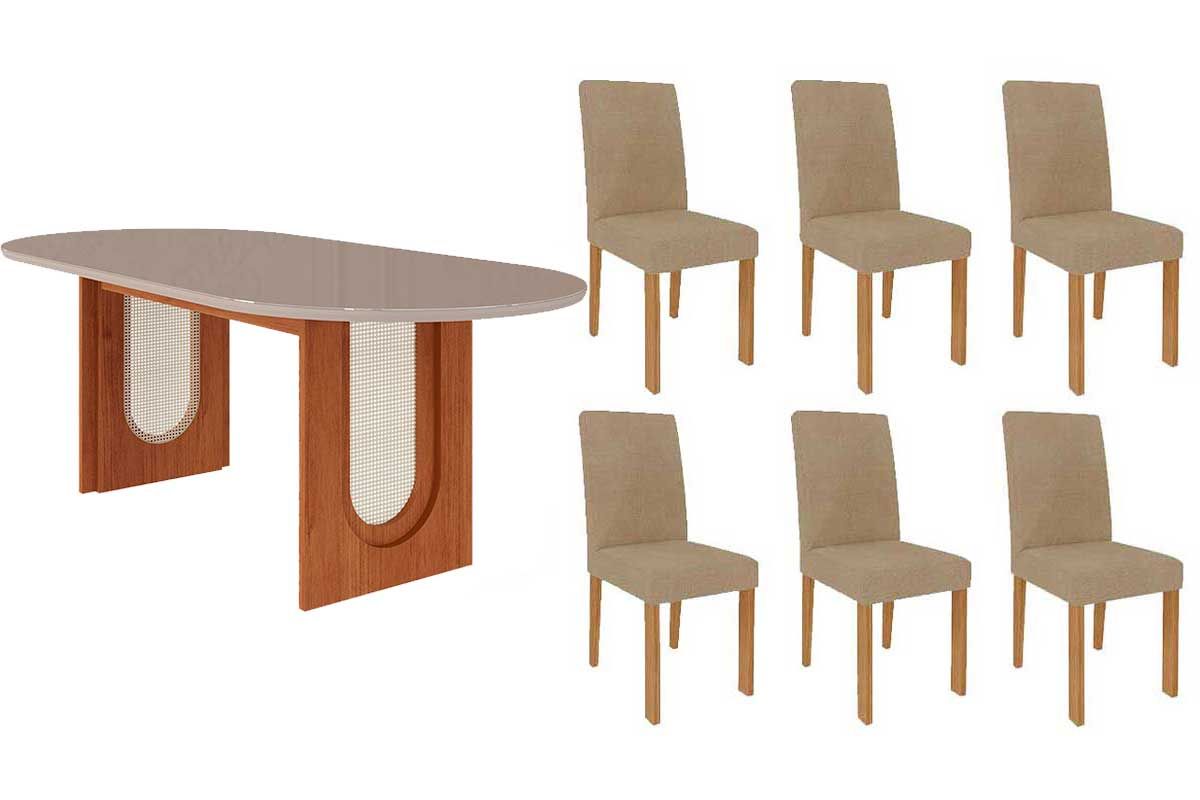 Sala Jantar Mesa Valentina Oval 210cm + 6 Cadeiras Maia - Cimol