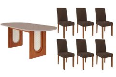 Sala Jantar Mesa Valentina Oval 210cm + 6 Cadeiras Maia - Cimol