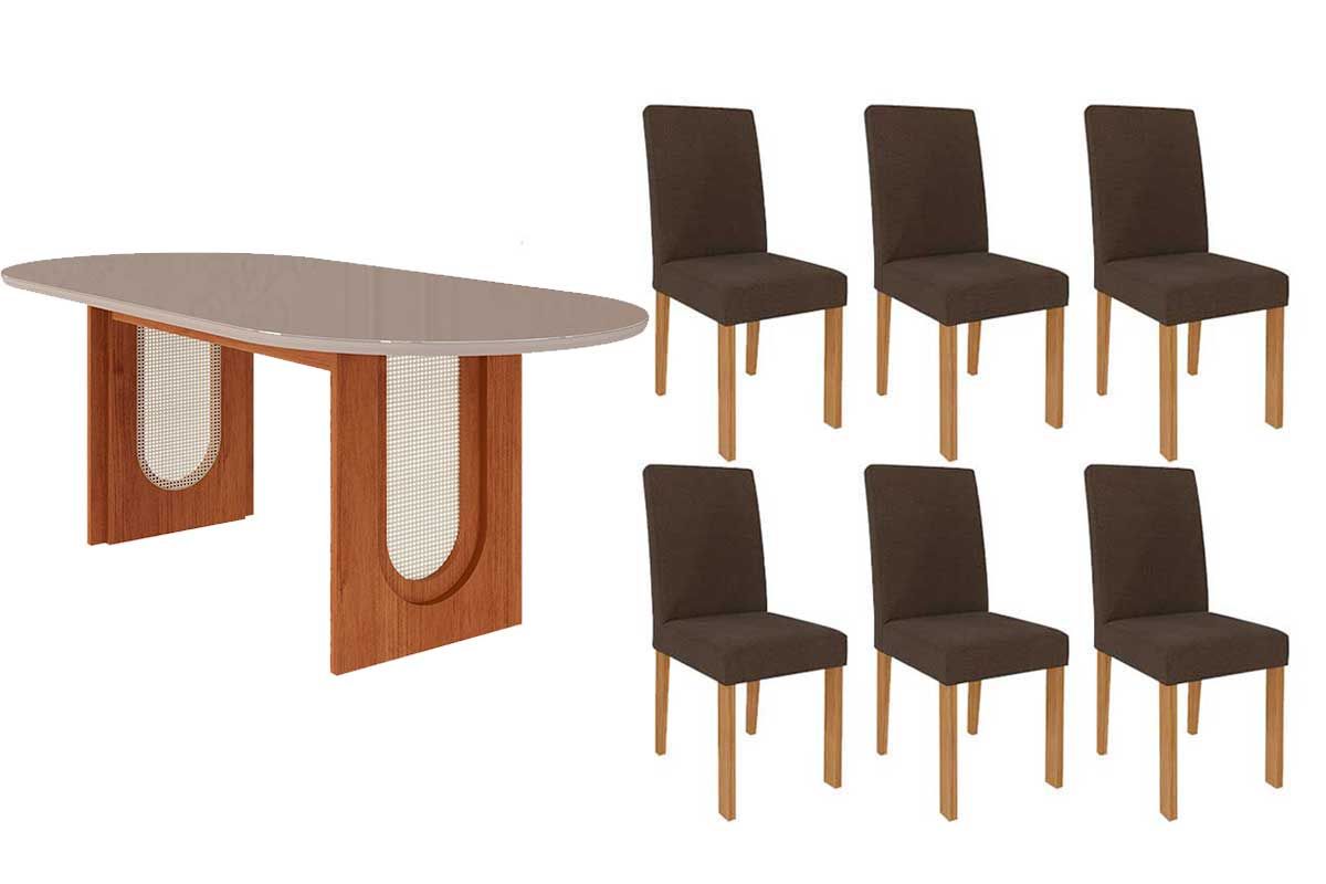 Sala Jantar Mesa Valentina Oval 210cm + 6 Cadeiras Maia - Cimol