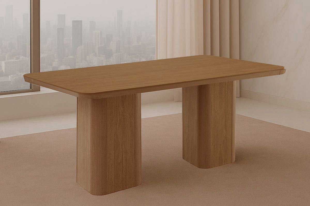 Sala Jantar Mesa Maldivas c/ Tampo Madeirado Canto Curvo 180x90cm e 6 Cadeiras Pietá - Rufato