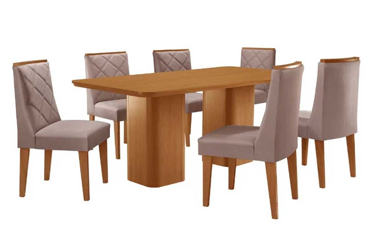 Sala Jantar Mesa Maldivas c/ Tampo Madeirado Canto Curvo 180x90cm e 6 Cadeiras Pietá - Rufato