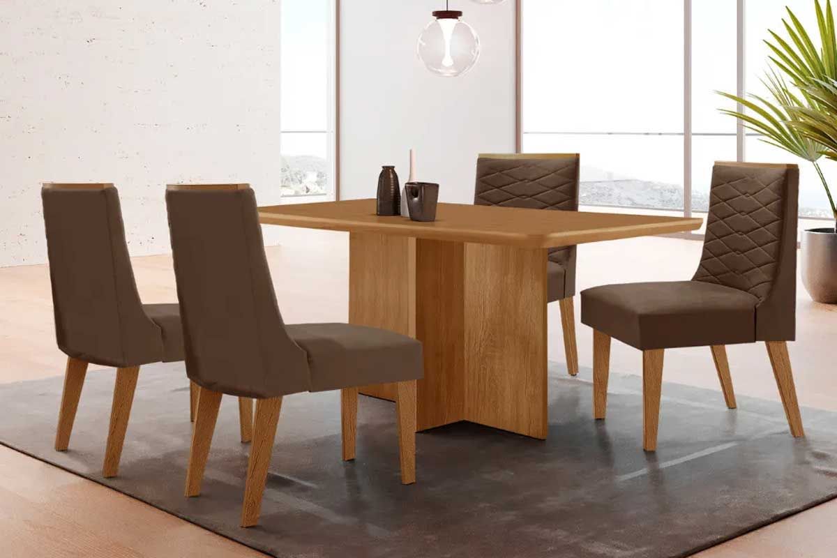 Sala Jantar Mesa Berlim Curvo 120cm + 4 Cadeiras Maldivas - Rufato