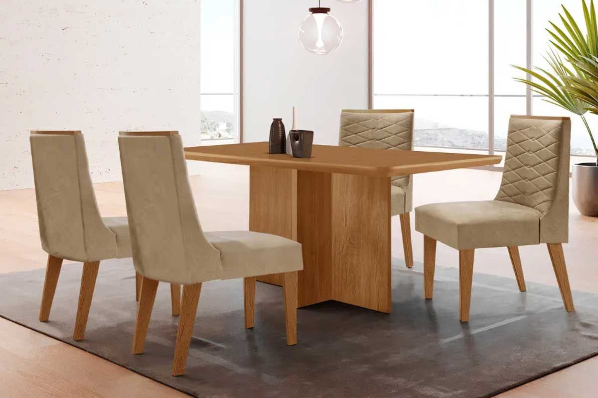 Sala Jantar Mesa Berlim Curvo 120cm + 4 Cadeiras Maldivas - Rufato