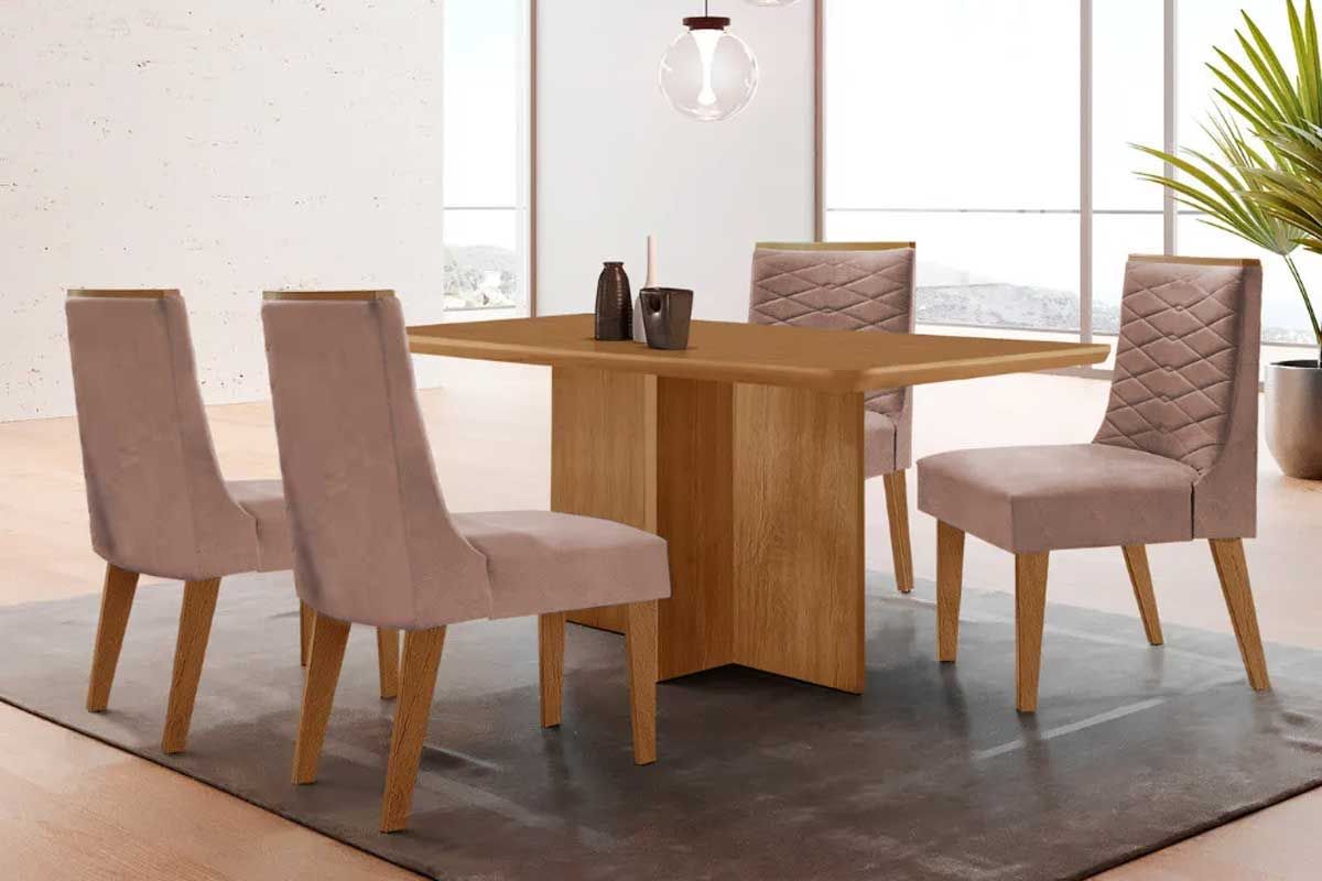 Sala Jantar Mesa Berlim Curvo 120cm + 4 Cadeiras Maldivas - Rufato