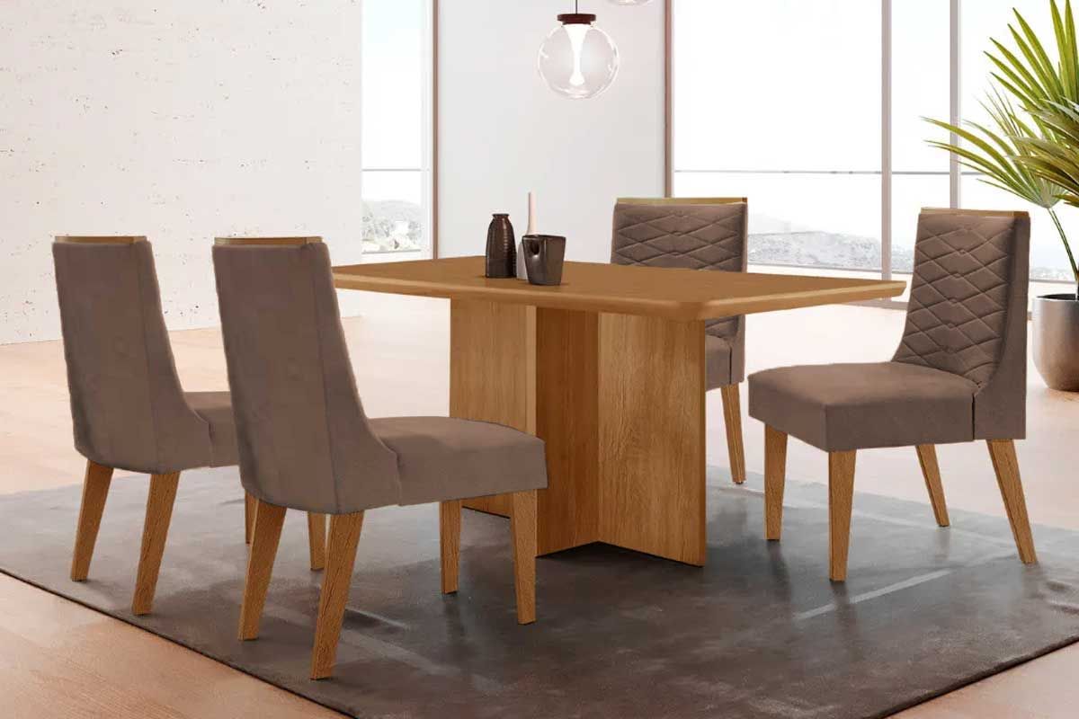 Sala Jantar Mesa Berlim Curvo 120cm + 4 Cadeiras Maldivas - Rufato